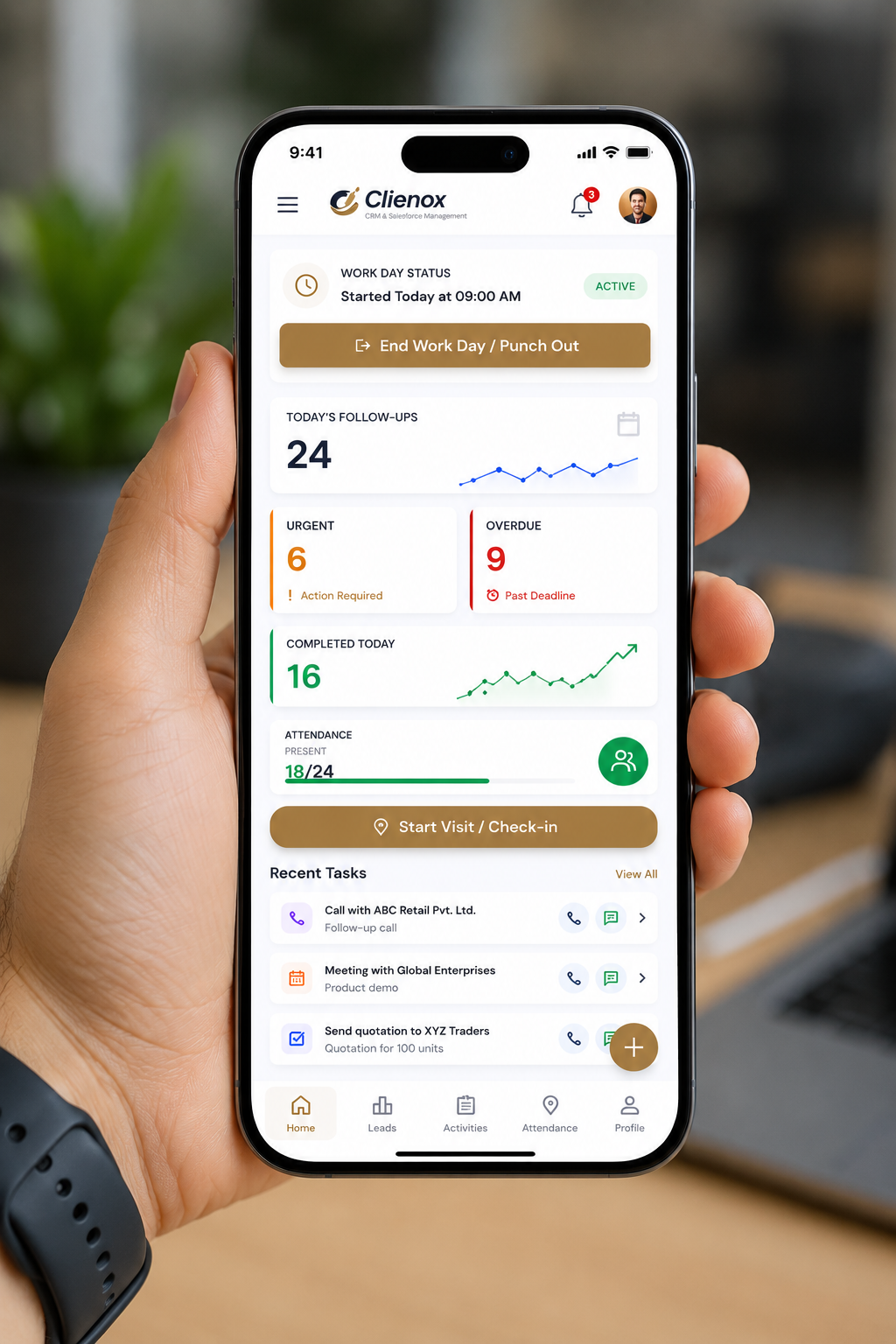 Clienox mobile app dashboard