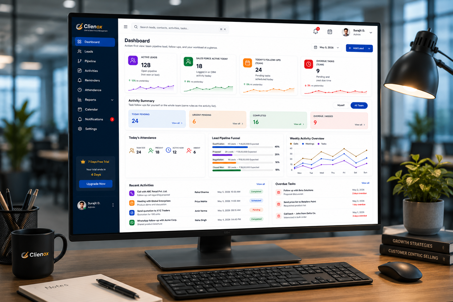Clienox CRM web dashboard
